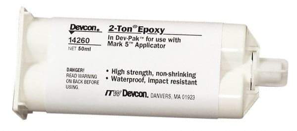 Devcon - 50 mL Cartridge Two Part Epoxy - 8 to 12 min Working Time, 2,250 psi Shear Strength - USA Tool & Supply