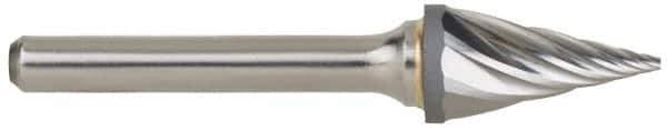 M.A. Ford - 5/8" Cut Diam, 1/4" Shank Diam, Taper Head Single Cut Burr - Carbide, Radius End, 1-5/16" LOC, 3-7/16" OAL - USA Tool & Supply