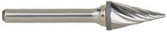 M.A. Ford - 5/8" Cut Diam, 1/4" Shank Diam, Taper Head Single Cut Burr - Carbide, Radius End, 1-5/16" LOC, 3-7/16" OAL - USA Tool & Supply