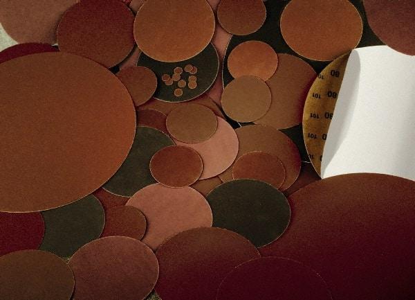 Made in USA - 10" Diam, 40 Grit Aluminum Oxide Adhesive PSA Disc - Coarse Grade, Red, Cloth Backing, Flexible - USA Tool & Supply