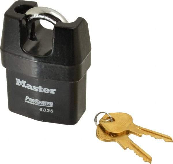 Master Lock - 3/4" Shackle Clearance, Keyed Different Padlock - 3/8" Shackle Width, 3/8" Shackle Diam, Laminated Steel - USA Tool & Supply