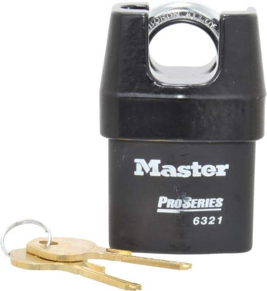 Master Lock - 3/4" Shackle Clearance, Keyed Alike Padlock - 5/16" Shackle Width, 5/16" Shackle Diam, Laminated Steel - USA Tool & Supply
