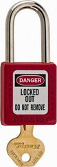 Master Lock - Keyed Different Nonconductive Lockout Padlock - 1-1/2" Shackle Clearance, 1/4" Shackle Diam, 1-3/4" Body Height x 1-1/2" Body Width, Red, 6 Pins - USA Tool & Supply
