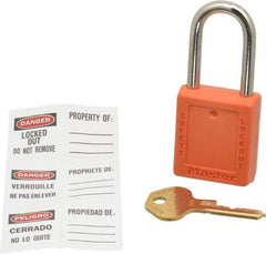 Master Lock - Keyed Different Nonconductive Lockout Padlock - 1-1/2" Shackle Clearance, 1/4" Shackle Diam, 1-3/4" Body Height x 1-1/2" Body Width, Orange, 6 Pins - USA Tool & Supply