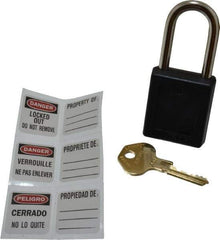Master Lock - Keyed Different Nonconductive Lockout Padlock - 1-1/2" Shackle Clearance, 1/4" Shackle Diam, 1-3/4" Body Height x 1-1/2" Body Width, Black, 6 Pins - USA Tool & Supply