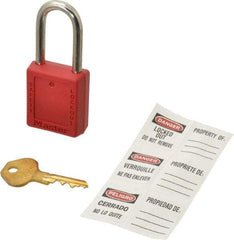 Master Lock - Keyed Alike Nonconductive Lockout Padlock - 1-1/2" Shackle Clearance, 1/4" Shackle Diam, 1-3/4" Body Height x 1-1/2" Body Width, Red, 6 Pins - USA Tool & Supply