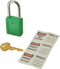 Master Lock - Keyed Alike Nonconductive Lockout Padlock - 1-1/2" Shackle Clearance, 1/4" Shackle Diam, 1-3/4" Body Height x 1-1/2" Body Width, Green, 6 Pins - USA Tool & Supply
