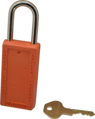 Master Lock - Keyed Different Nonconductive Lockout Padlock - 1-1/2" Shackle Clearance, 1/4" Shackle Diam, 3" Body Height x 1-1/2" Body Width, Orange, 6 Pins - USA Tool & Supply