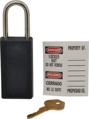 Master Lock - Keyed Different Nonconductive Lockout Padlock - 1-1/2" Shackle Clearance, 1/4" Shackle Diam, 3" Body Height x 1-1/2" Body Width, Black, 6 Pins - USA Tool & Supply