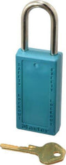 Master Lock - Keyed Alike Nonconductive Lockout Padlock - 1-1/2" Shackle Clearance, 1/4" Shackle Diam, 3" Body Height x 1-1/2" Body Width, Teal, 6 Pins - USA Tool & Supply