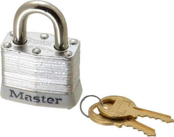 Master Lock - Keyed Different Retaining Key Conductive Lockout Padlock - 3/4" Shackle Clearance, 9/32" Shackle Diam, 1-1/4" Body Height x 1-9/16" Body Width, White, 4 Pins - USA Tool & Supply