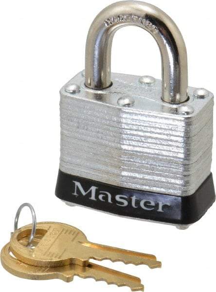 Master Lock - Keyed Different Retaining Key Conductive Lockout Padlock - 3/4" Shackle Clearance, 9/32" Shackle Diam, 1-1/4" Body Height x 1-9/16" Body Width, Black, 4 Pins - USA Tool & Supply