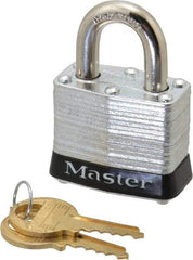 Master Lock - Keyed Different Retaining Key Conductive Lockout Padlock - 3/4" Shackle Clearance, 9/32" Shackle Diam, 1-1/4" Body Height x 1-9/16" Body Width, Black, 4 Pins - USA Tool & Supply