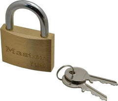 Master Lock - 15/16" Shackle Clearance, Keyed Alike Padlock - 9/32" Shackle Diam, Brass - USA Tool & Supply