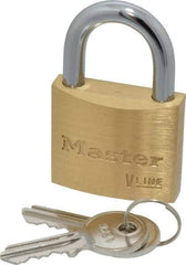 Master Lock - 13/16" Shackle Clearance, Keyed Alike Padlock - 1/4" Shackle Diam, Brass - USA Tool & Supply