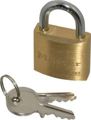 Master Lock - 9/16" Shackle Clearance, Keyed Different Padlock - 3/16" Shackle Diam, Brass - USA Tool & Supply