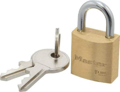 Master Lock - 7/16" Shackle Clearance, Keyed Different Padlock - 5/32" Shackle Diam, Brass - USA Tool & Supply