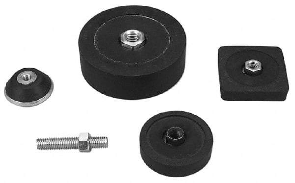 Tech Products - 500 Lb Capacity, 1/2-13 Thread, 3/4" OAL, Steel Stud, Tapped Pivotal Socket Mount Leveling Pad & Mount - 3" Base Diam, Neoprene Pad - USA Tool & Supply