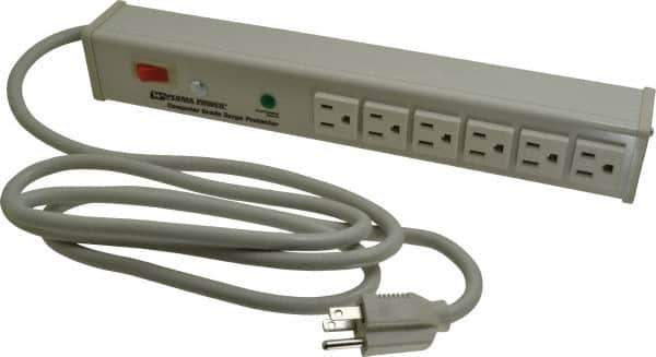 Wiremold - 6 Outlets, 120 Volts, 15 Amps, 6' Cord, Power Outlet Strip - 1 Circuits, Free Hanging Mount, 5-15P NEMA Configuration, UL Listed File 1449 - USA Tool & Supply