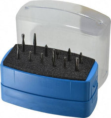 Made in USA - 12 Piece, 1/8" Shank Burr Set - Solid Carbide, Multiple Head Shape - USA Tool & Supply