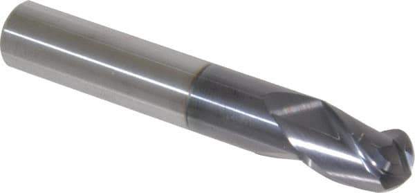 Accupro - 7/16" Diam, 9/16" LOC, 3 Flute Solid Carbide Ball End Mill - AlTiN Finish, Single End, 2-3/4" OAL, 7/16" Shank Diam, Spiral Flute - USA Tool & Supply