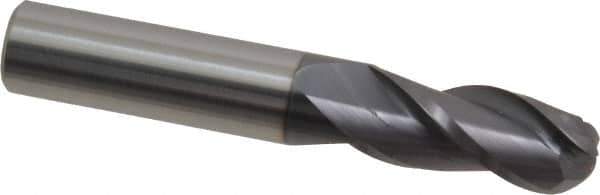 Accupro - 7/16" Diam, 1" LOC, 3 Flute Solid Carbide Ball End Mill - AlTiN Finish, Single End, 2-3/4" OAL, 7/16" Shank Diam, Spiral Flute - USA Tool & Supply