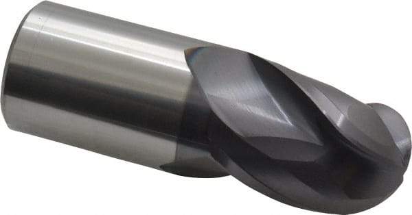 Accupro - 1" Diam, 1-1/4" LOC, 3 Flute Solid Carbide Ball End Mill - AlTiN Finish, Single End, 3" OAL, 1" Shank Diam, Spiral Flute - USA Tool & Supply