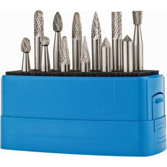 Made in USA - 12 Piece, 1/4" Shank Burr Set - Solid Carbide, Multiple Head Shape - USA Tool & Supply