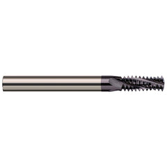 Helical Flute Thread Mill: 1/2-13, Internal & External, 4 Flute, 3/8″ Shank Dia, Solid Carbide 13 TPI, 0.35″ Cut Dia, 7/8″ LOC, 3.5″ OAL, AlTiN Coated