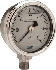 Wika - 2-1/2" Dial, 1/4 Thread, 0-60 Scale Range, Pressure Gauge - Lower Connection Mount, Accurate to 2-1-2% of Scale - USA Tool & Supply