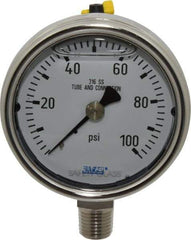 Wika - 2-1/2" Dial, 1/4 Thread, 0-100 Scale Range, Pressure Gauge - Lower Connection Mount, Accurate to 2-1-2% of Scale - USA Tool & Supply