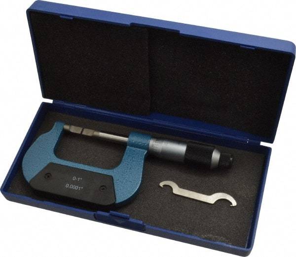 Value Collection - 0" to 1" Mechanical Enamel Coated Blade Micrometer - 0.0001" Graduation, 0.0276" Blade Thickness, Ratchet-Friction Thimble - USA Tool & Supply