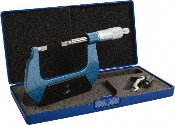 Value Collection - 1" to 2" Mechanical Enamel Coated Blade Micrometer - 0.0001" Graduation, 0.0276" Blade Thickness, Ratchet-Friction Thimble - USA Tool & Supply