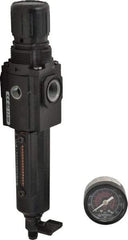 Norgren - 3/8" NPT Port Compact 1 Piece Filter/Regulator FRL Unit - Metal Bowl, 80 SCFM, 250 Max psi, 8.72" High x 1.97" Long, Manual Drain - USA Tool & Supply