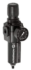 Norgren - 1/2" NPT Port Intermediate 2 Piece Filter/Regulator-Lubricator FRL Unit - Metal Bowl, 60 SCFM, 250 Max psi, 9.95" High x 5.91" Long, Automatic Drain - USA Tool & Supply