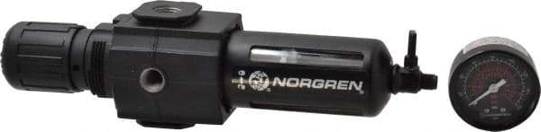 Norgren - 3/8" NPT Port Intermediate 1 Piece Filter/Regulator FRL Unit - Polycarbonate Bowl, 123 SCFM, 150 Max psi, 9.95" High x 2.68" Long, Manual Drain - USA Tool & Supply