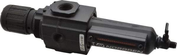 Norgren - 1/2" NPT Port Intermediate 1 Piece Filter/Regulator FRL Unit - Metal Bowl, 123 SCFM, 250 Max psi, 9.95" High x 2.68" Long, Manual Drain - USA Tool & Supply
