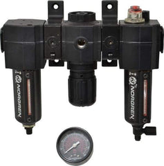 Norgren - 3/8" NPT Port Intermediate 3 Piece Filter-Regulator-Lubricator FRL Unit - Metal Bowl, 75 SCFM, 250 Max psi, 82" High x 9.13" Long, Automatic Drain - USA Tool & Supply