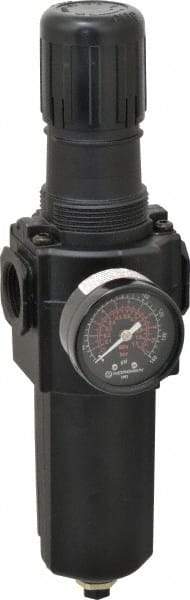 Norgren - 3/4" NPT Port Standard 1 Piece Filter/Regulator FRL Unit - Metal Bowl, 212 SCFM, 250 Max psi, 11.93" High x 3.15" Long, Automatic Drain - USA Tool & Supply