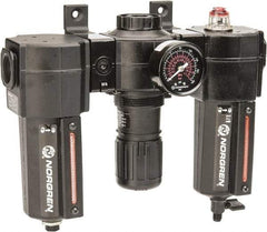 Norgren - 1/2" NPT Port Standard 3 Piece Filter-Regulator-Lubricator FRL Unit - Metal Bowl, 138 SCFM, 250 Max psi, 97" High x 10.52" Long, Automatic Drain - USA Tool & Supply