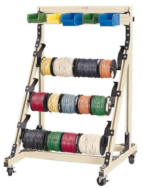 Qualtech - 300 Lb Capacity, 33-39/64" Wide x 36" Long x 54" High Wire Spool Cart - 3 Slot, Aluminum, 2 Rigid/2 Swivel Casters - USA Tool & Supply
