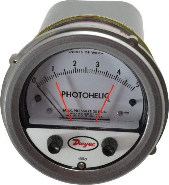 Dwyer - 25 Max psi, 2% Accuracy, NPT Thread Photohelic Pressure Switch - 1/8 Inch Thread, 5 Inch Water Column, 120°F Max - USA Tool & Supply