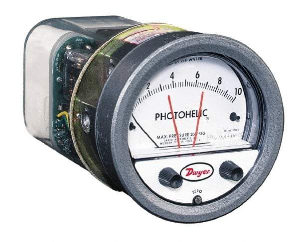 Dwyer - 25 Max psi, 2% Accuracy, NPT Thread Photohelic Pressure Switch - 1/8 Inch Thread, 100 Inch Water Column, 120°F Max - USA Tool & Supply