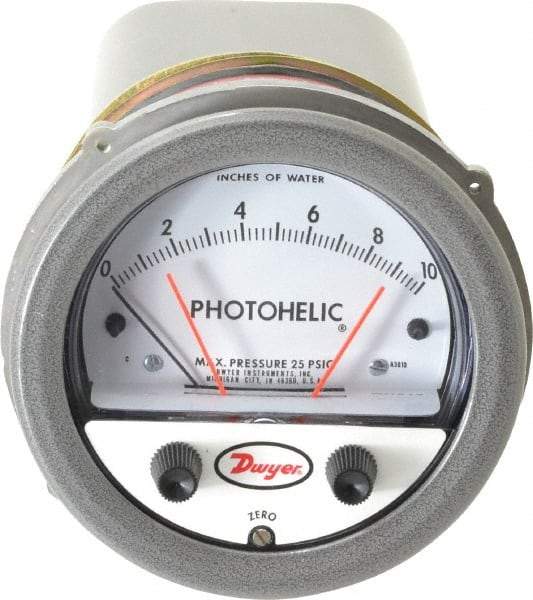 Dwyer - 25 Max psi, 2% Accuracy, NPT Thread Photohelic Pressure Switch - 1/8 Inch Thread, 10 Inch Water Column, 120°F Max - USA Tool & Supply