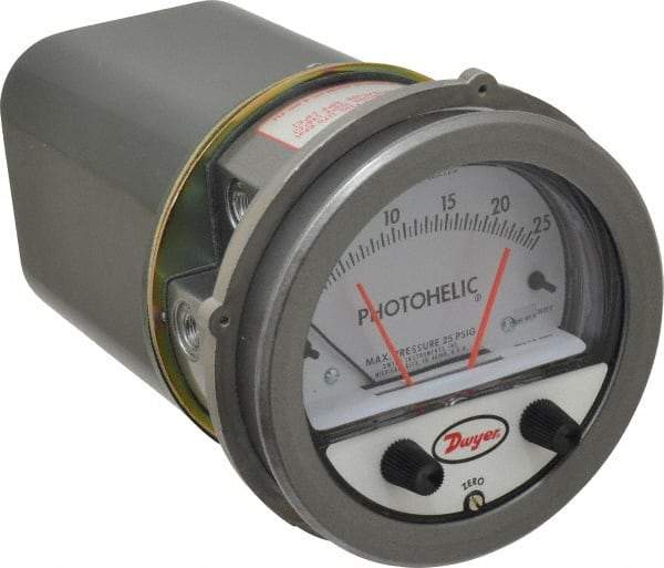 Dwyer - 25 Max psi, 2% Accuracy, NPT Thread Photohelic Pressure Switch - 1/8 Inch Thread, 25 Inch Water Column, 120°F Max - USA Tool & Supply