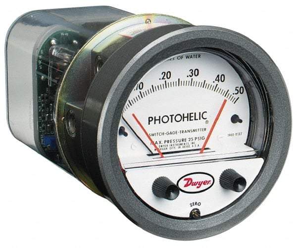 Dwyer - 25 Max psi, 2% Accuracy, NPT Thread Photohelic Pressure Switch - 1/8 Inch Thread, 1 Inch Water Column, 120°F Max - USA Tool & Supply