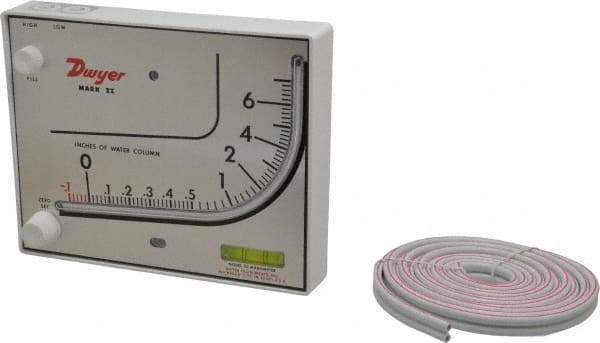 Dwyer - 15 Max psi, 3% Accuracy, Plastic Manometer - 15 Maximum PSI, 7 Inch Water Column, 140°F Max - USA Tool & Supply