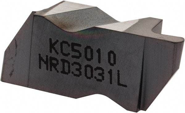 Kennametal - 3031NRD Grade KC5010, 1.58mm Cutting Width Carbide Grooving Insert - 3.18mm Max Depth of Cut, Left Hand, 0.79mm Corner Radius, TiAlN Finish - USA Tool & Supply