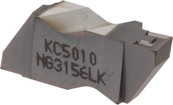 Kennametal - 3156NG K Grade KC5010, 3.96mm Cutting Width Carbide Grooving Insert - 3.81mm Max Depth of Cut, Left Hand, 0.19mm Corner Radius, TiAlN Finish - USA Tool & Supply