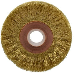 Anderson - 2" OD, 1/2" Arbor Hole, Crimped Brass Wheel Brush - 1/4" Face Width, 1/2" Trim Length, 0.005" Filament Diam, 20,000 RPM - USA Tool & Supply